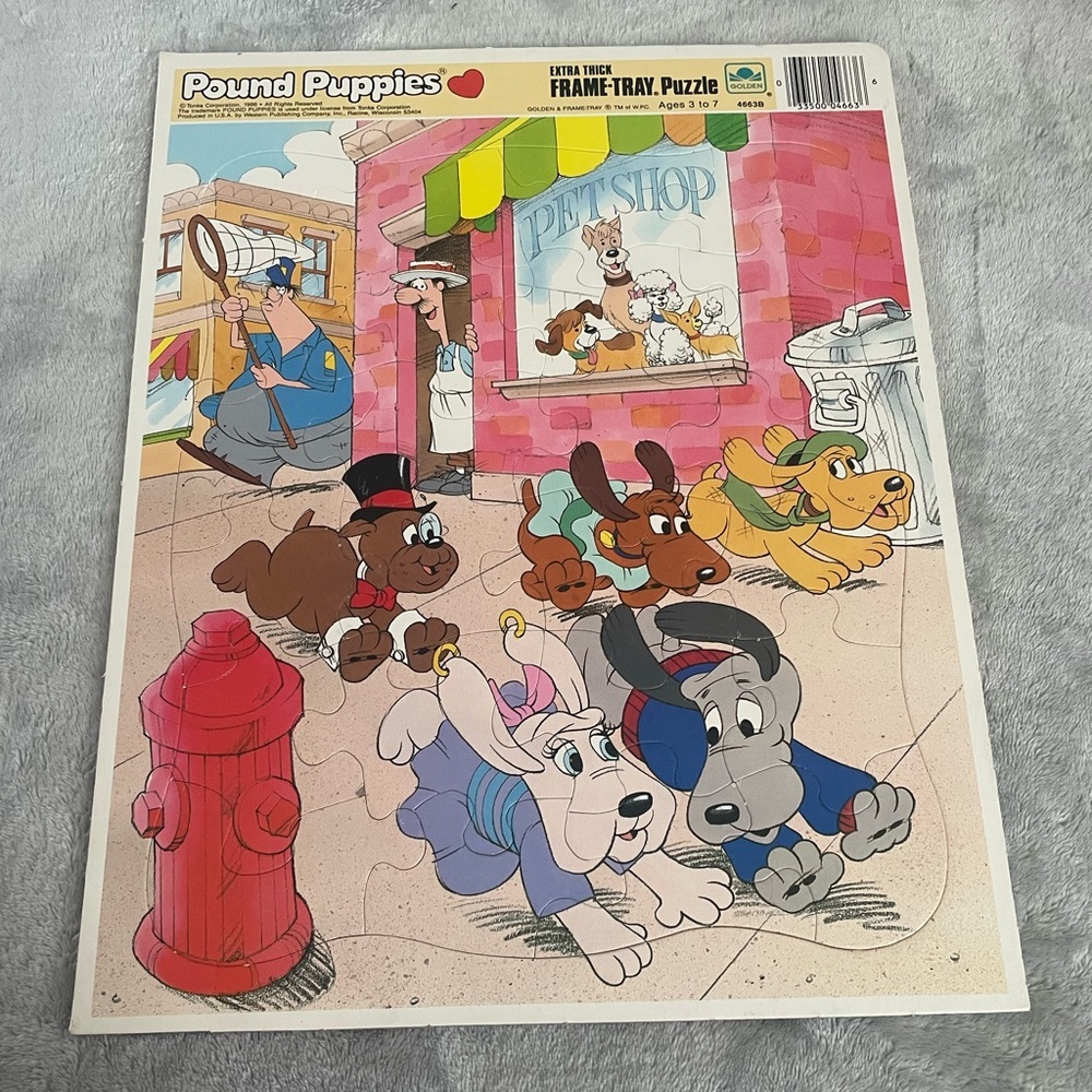 Vintage 1986 Pound Puppies Golden Extra Thick Frame Tray Puzzle #4663B